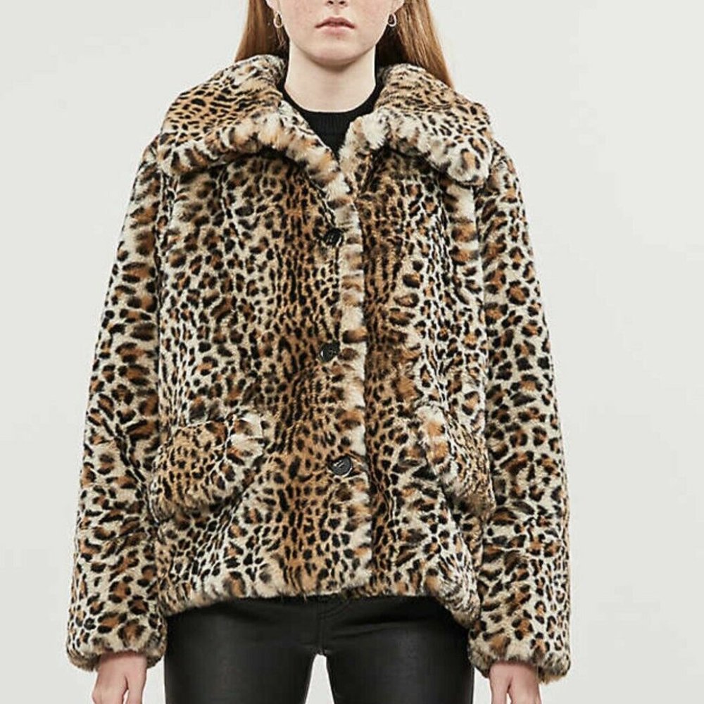 THE KOOPLES FAUX FUR Leopard Print coat SIZE 1